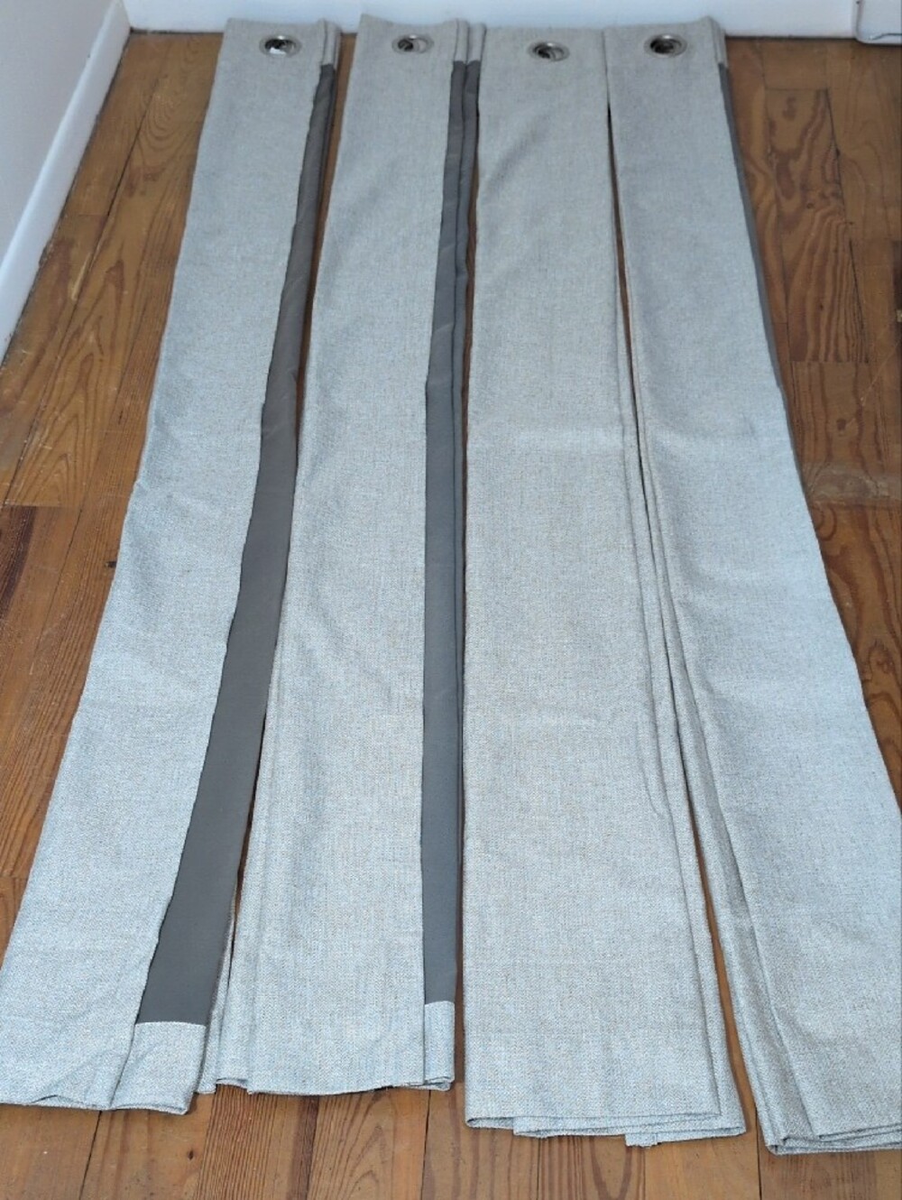 Light Beige and Gray Grommet Curtain Panels - Neutral Two-Tone. All 4 Curtains. - Picture 3 of 3